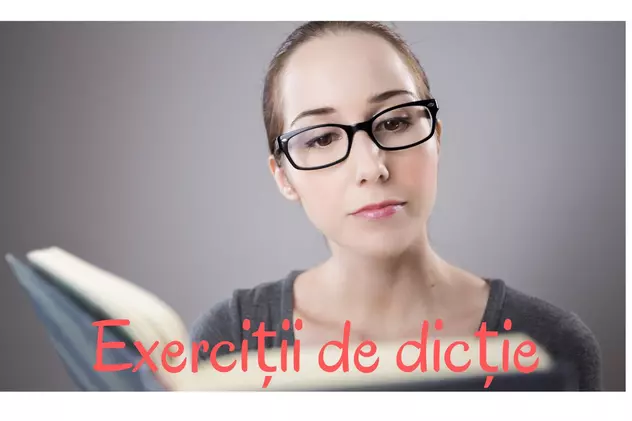 Exerciții de dicție- femeie cu părul prins si ochelari care citeste dintr-o carte