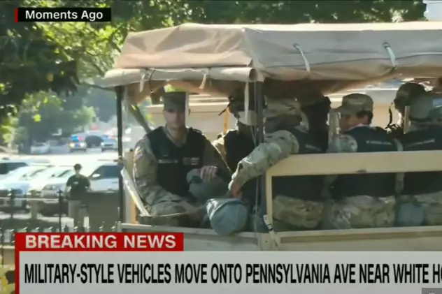Imagini neobișnuite: vehicule militare în apropiere de Casa Albă, în timp ce Trump amenință că trimite armata pe străzi