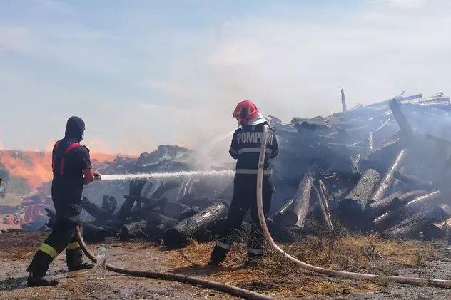 VIDEO. Incendiu puternic la o fermă de creşterea păsărilor din Vaslui. Ard peste 1.000 de metri cubi de lemne