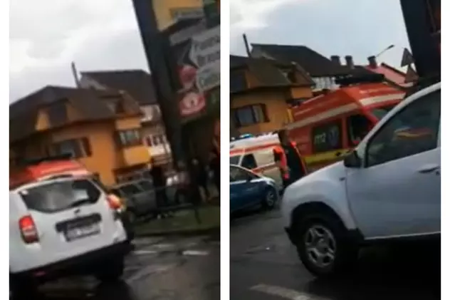 VIDEO |  Un șofer de 23 de ani din Brașov a încurcat frâna cu accelerația și a ajuns într-o carmangerie. Două persoane, transportate la spital