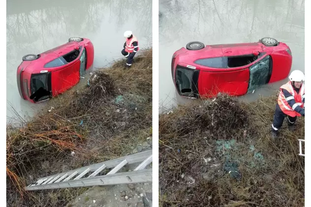 Primăria din Bistrița, amendată după ce o șoferiță  s-a răsturnat cu mașina în albia unui râu