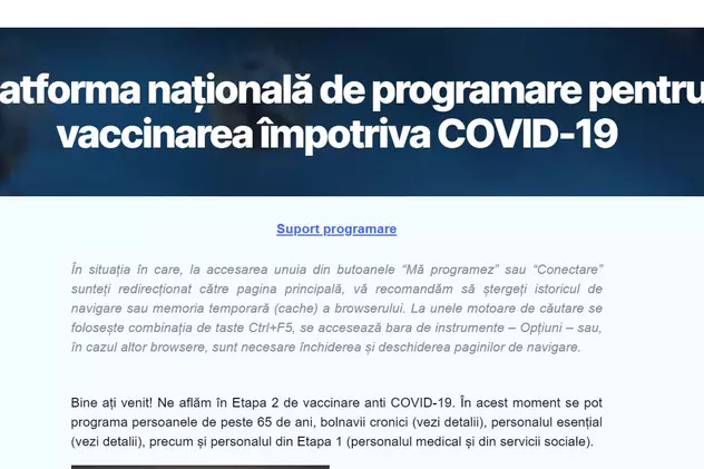 Platforma online pentru programări la vaccinarea anti-COVID, reparată după ce nu a funcționat aproximativ două ore de dimineață