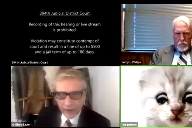 VIDEO | „Nu sunt o pisică”. Un avocat din SUA nu a reușit să scoată filtrul de Zoom într-o audiere online
