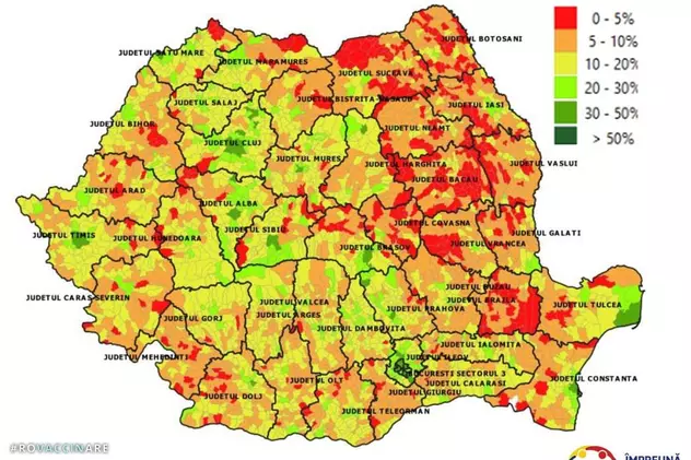Cum arată harta vaccinării anti-COVID în România. Trei localități au depășit pragul de 40%