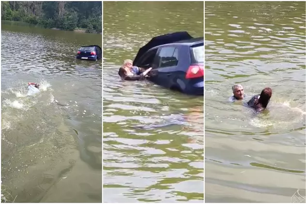 Un polițist local din Iași s-a aruncat în apă după o femeie care a intrat cu mașina într-un lac. Filmul salvării