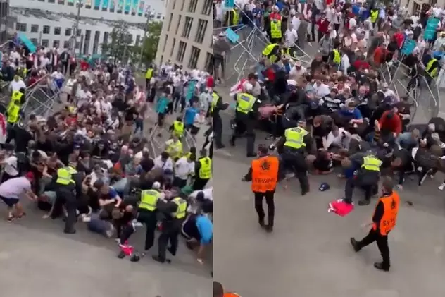 Lupte între stewarzi și suporteri pe stadionul Wembley, înainte de finala Euro 2020