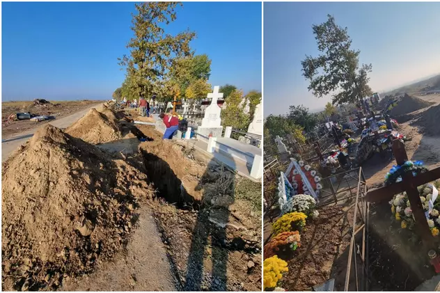 La Slobozia, gropile sunt săpate cu excavatorul, iar cimitirul urmează să fie extins. „Am ajuns să săpăm 10-15 gropi pe zi”