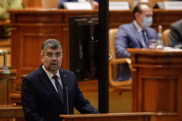 Marcel Ciolacu, președintele PSD, la moțiunea de cenzură împotriva Guvernului Cîțu. Foto: Inquam Photos / George Călin