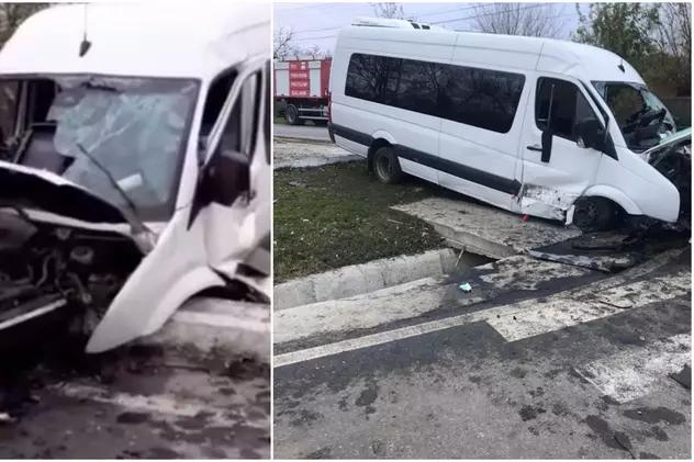 Un microbuz cu pasageri a intrat într-un cap de pod, în Olt. Zece persoane au fost rănite