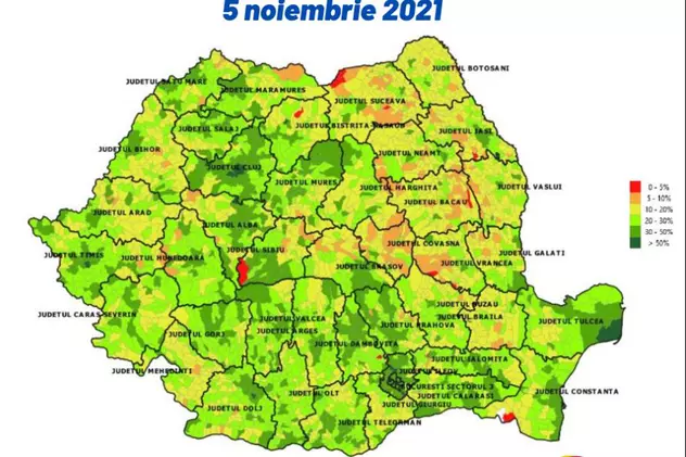 Harta vaccinării anti-COVID în România. Care sunt localitățile unde rata de imunizare depășește 50%