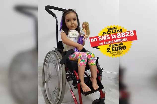 Miruna are 5 ani și nu a mers niciodată. Copila poate câștiga lupta cu amiotrofia spinală doar cu un tratament genetic care costă 2.400.000 de dolari