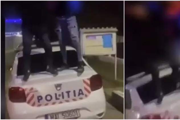 Doi adolescenți din Vrancea s-au filmat în timp ce dansează pe o mașină de poliție. „Șase, șase, e poliția. Iară bate-n ușă să mă ia”