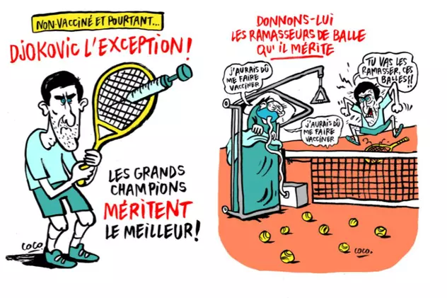 Charlie Hebdo publică o serie de caricaturi cu Novak Djokovic: "Vino în Franța, îți vei găsi fericirea printre antivacciniștii noștri!"