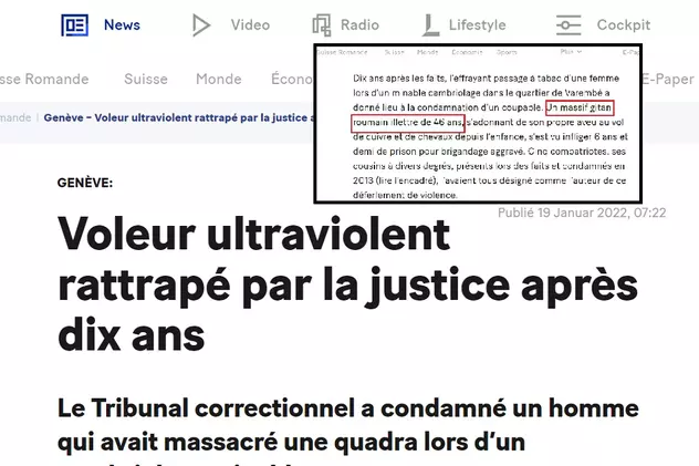 Identificare rasistă a unui tâlhar român care a bătut cu sălbăticie o femeie, într-un cotidian elvețian: „Un uriaș țigan român analfabet”