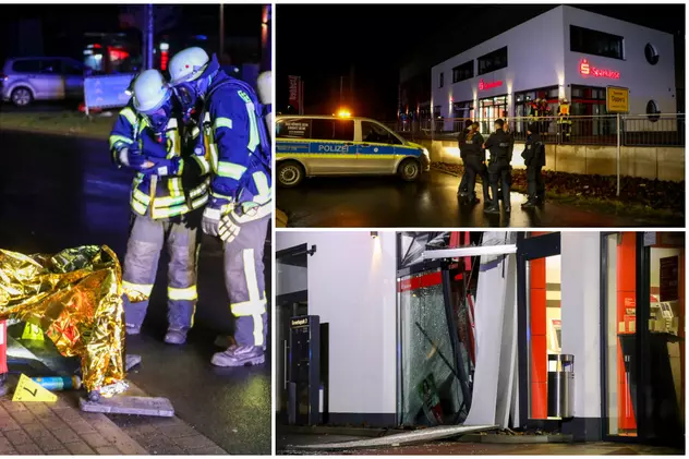 Doi români au aruncat degeaba în aer un bancomat, în Germania, după ce l-au injectat cu gaze