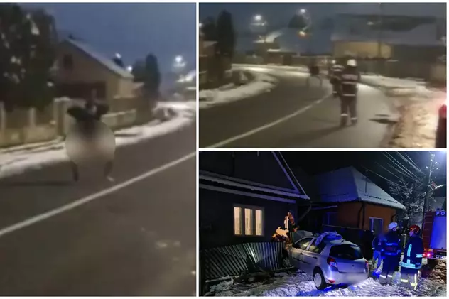 Un șofer și-a dat pantalonii jos și dezbrăcat a fugit de pompierii veniți să-l salveze din mașina care a distrus o casă, la Gilău, în Cluj