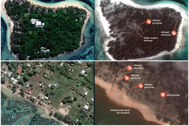 „Toate casele au fost distruse”. Imagini înainte și după erupția subacvatică din Tonga
