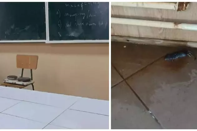 Imagini dintr-un liceu din Adjud: Încălzirea se face cu reșouri, pe hol a fost găsit un șobolan mort. Explicațiile conducerii