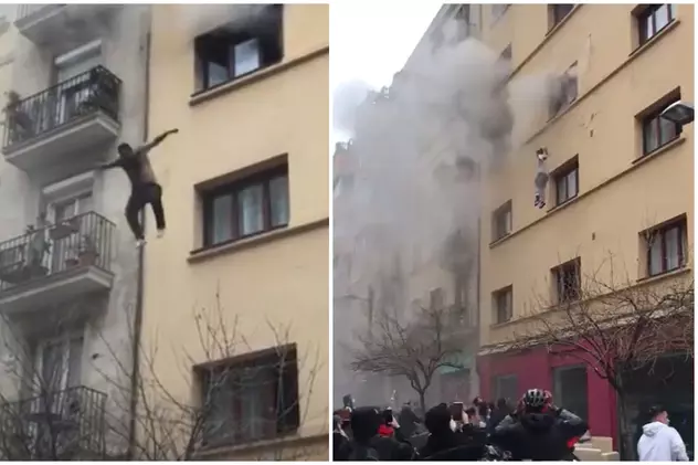 VIDEO | Clienții unui hotel care ardea, în Barcelona, au sărit de la etaj, pe saltelele de pat aduse de vecini. Un mort, opt răniți