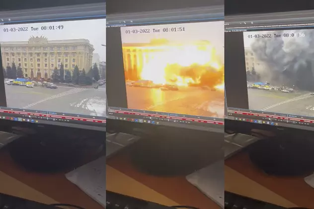 VIDEO | Momentul în care rachetele ruse lovesc o clădire guvernamentală din Harkov