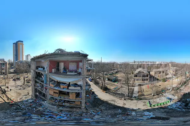 Imagini 360 de grade cu distrugerile din Kiev. Fotograf: „Lumea trebuie să vadă cât mai multe poze. Sunt bombardate spitale și școli”