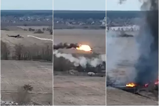 VIDEO | Momentul în care un elicopter rusesc este lovit în plin de o rachetă în Ucraina: „Bine ați venit în iad”