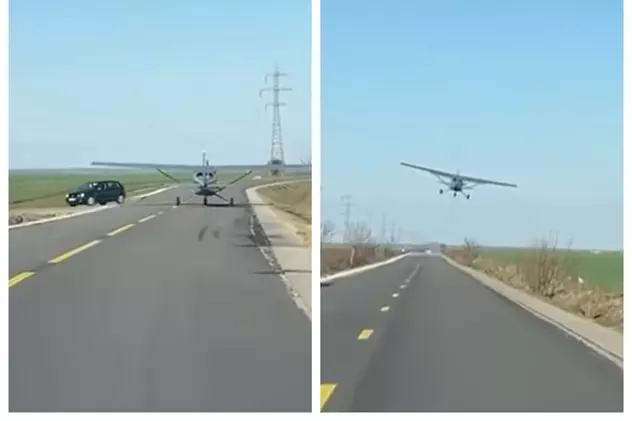 Avion de mici dimensiuni, filmat pe o şosea. Poliţia caută pilotul