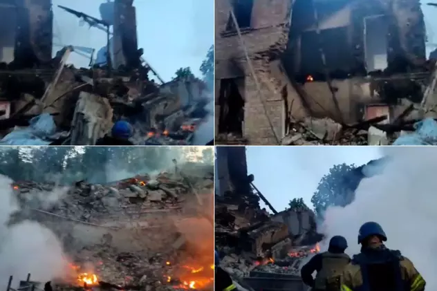 VIDEO. N-a mai rămas nimic din școala bombardată de ruși la Bilohorivka. Cei 60 de oameni prinși sub dărâmături „sunt probabil morți”, spun oficialii ucraineni