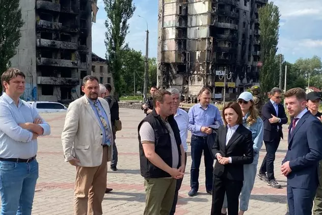 Maia Sandu în vizită în Ucraina. A văzut orașele Borodianka, Bucha și Irpin, orașe distruse de bombardamentele ruse