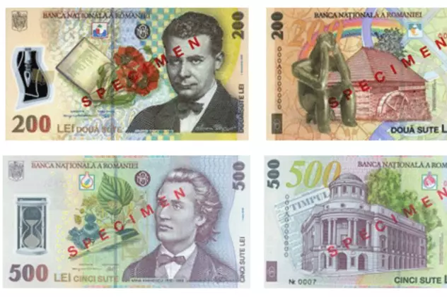 Personalităţi de pe bancnotele româneşti - Imagine cu bancnotele de 200 şi 500 de lei faţă-verso