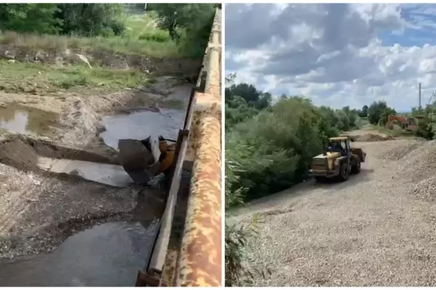 VIDEO. Cum excavează CJ Neamț pietriș chiar de sub podurile care mai au puțin și cad. „E complet interzis”