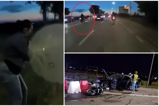 VIDEO | O șoferiță plânge în hohote lângă mașina lovită de un motociclist care depășea pe linie continuă, la Ploiești: „E tăiat pe din două”