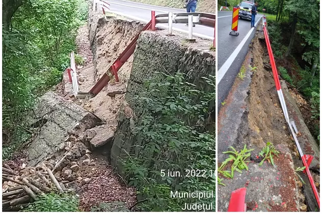 Marginea drumului spre Poiana Brașov, surpată pe 14 metri. Lucrări de consolidare, demarate de urgență