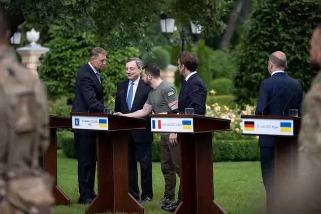 Vizita celor patru lideri europeni la Kiev, în presa internațională. Focus pe Macron, Scholz și Draghi, mai puțin pe Iohannis