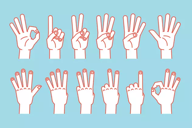 Cum numără oamenii pe degete în funcție de nationalitate - Mâini stilizate arătând diferite numere.