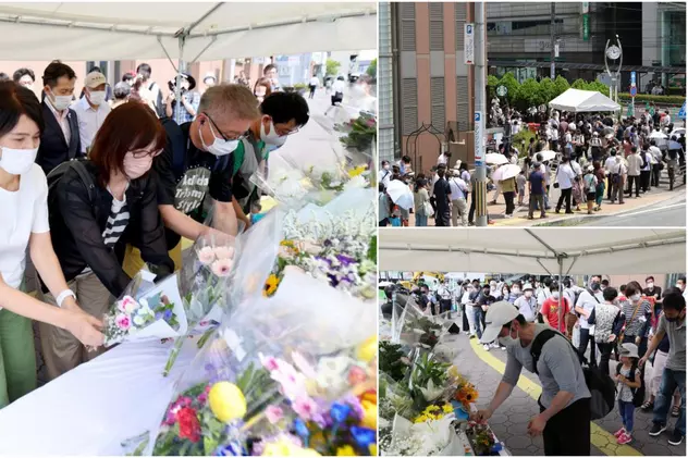 Japonezii au format cozi uriașe pentru a-i aduce un ultim omagiu lui Shinzo Abe. Munte de flori în locul în care a fost asasinat