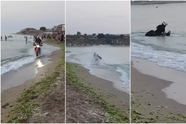 A căzut cu tot cu motocicletă într-o groapă de pe plajă, sub ochii a sute de turiști care priveau răsăritul, la Vama Veche | VIDEO