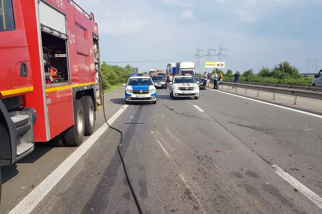 Accident grav pe Autostrada București-Pitești. Un bărbat a murit într-un carambol cu șapte mașini