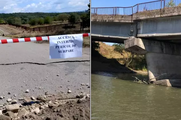 Un pod din Caraș-Severin s-a rupt. Autoritățile au oprit circulația, întreaga structură e în pericol de prăbușire