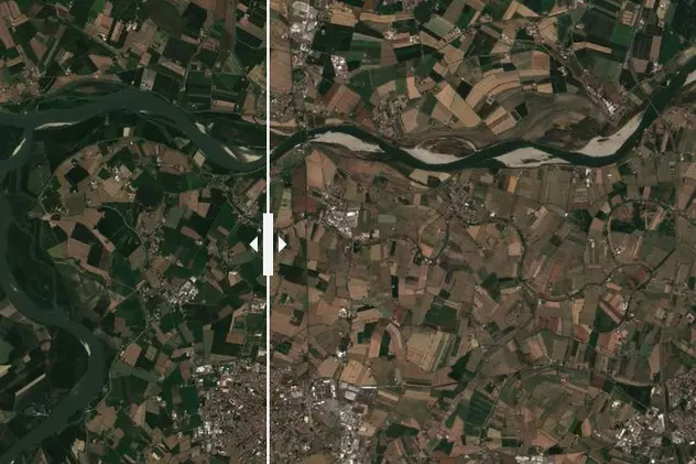 Seceta din Europa, văzută din spațiu. Cum arată azi marile râuri și cum arătau în urmă cu un an - FOTO înainte și acum