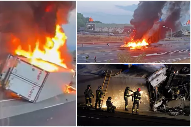 Șofer român de TIR, ars de viu în cabină, după ce camionul s-a răsturnat și s-a aprins ca o torță, pe o autostradă din Italia