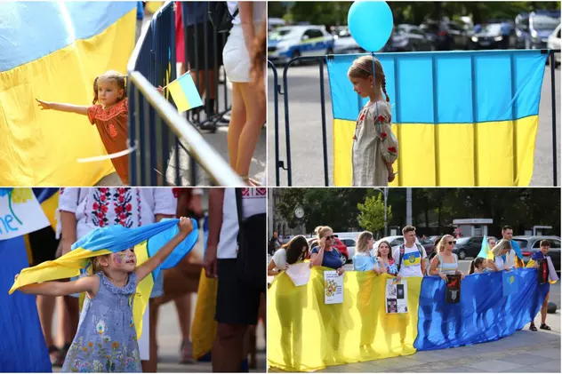 REPORTAJ. 150 de ucraineni au venit în fața ambasadei din București de ziua lor națională. „Vă mulțumim, oameni ai României”