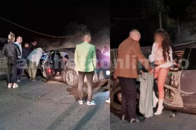O șoferiță beată a coborât din mașină în lenjerie intimă, după ce a făcut accident, în Argeș. Părinții i-au adus haine de acasă