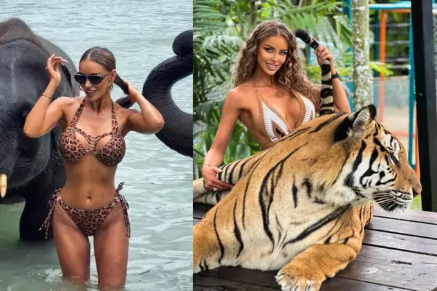 Bianca Drăgușanu, printre tigri și elefanți în vacanța de lux din Thailanda. Nu e singură, ci cu Gabi Bădălău