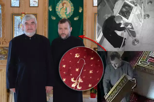 Înregistrări cu un preot din București surprins pe camerele video cum scoate bani cu umerașul din cutia milei