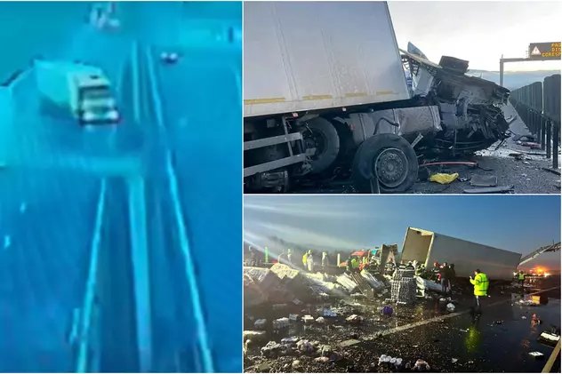 Momentul dramatic când explodează roata unui camion, pe A1, lângă Sibiu, a fost filmat. Șoferul nu a supraviețuit