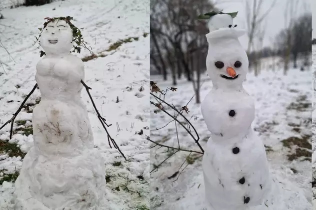 Expoziție de oameni de zăpadă în parcurile din București, după primul weekend cu ninsori