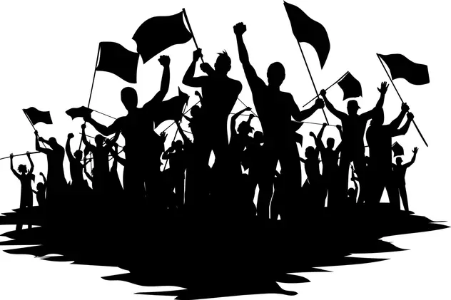 Revoluţii politice care au schimbat lumea - Imagine grafică reprezentând un grup de protestatari