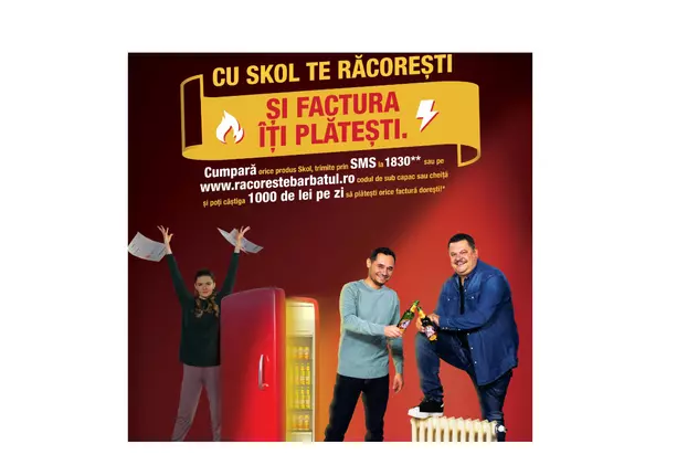 Skol dă premii de 1000 de lei pe zi românilor pentru plata facturilor la utilități