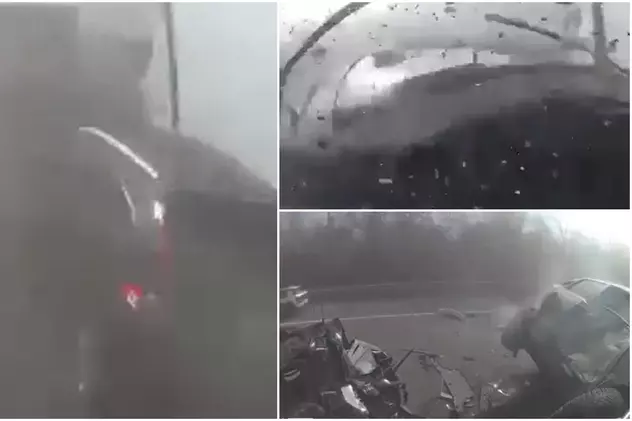 Momentul în care un camion implicat în accidentul din Ungaria intră cu 90 km/h în grupul de mașini deja avariate de pe autostradă. VIDEO
